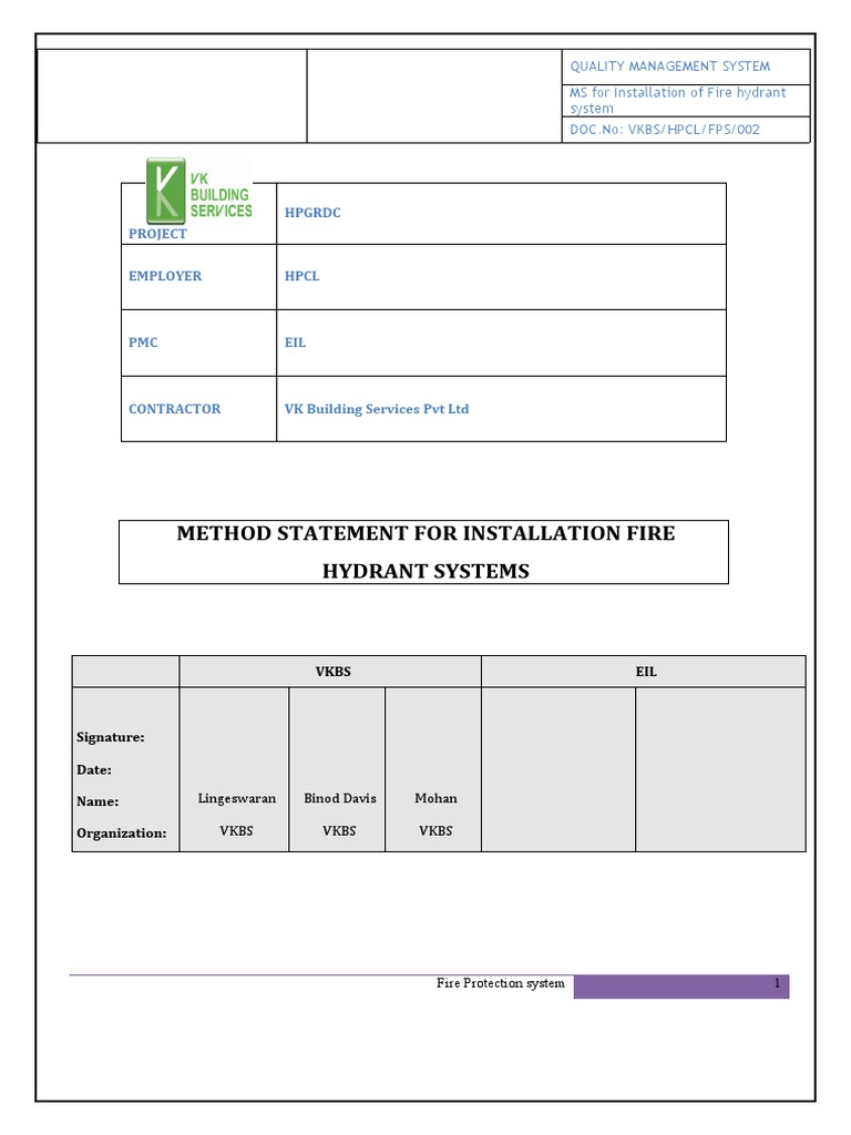 Fire Hydrant Installation Method Statement | PDF | Pipe (Fluid ...