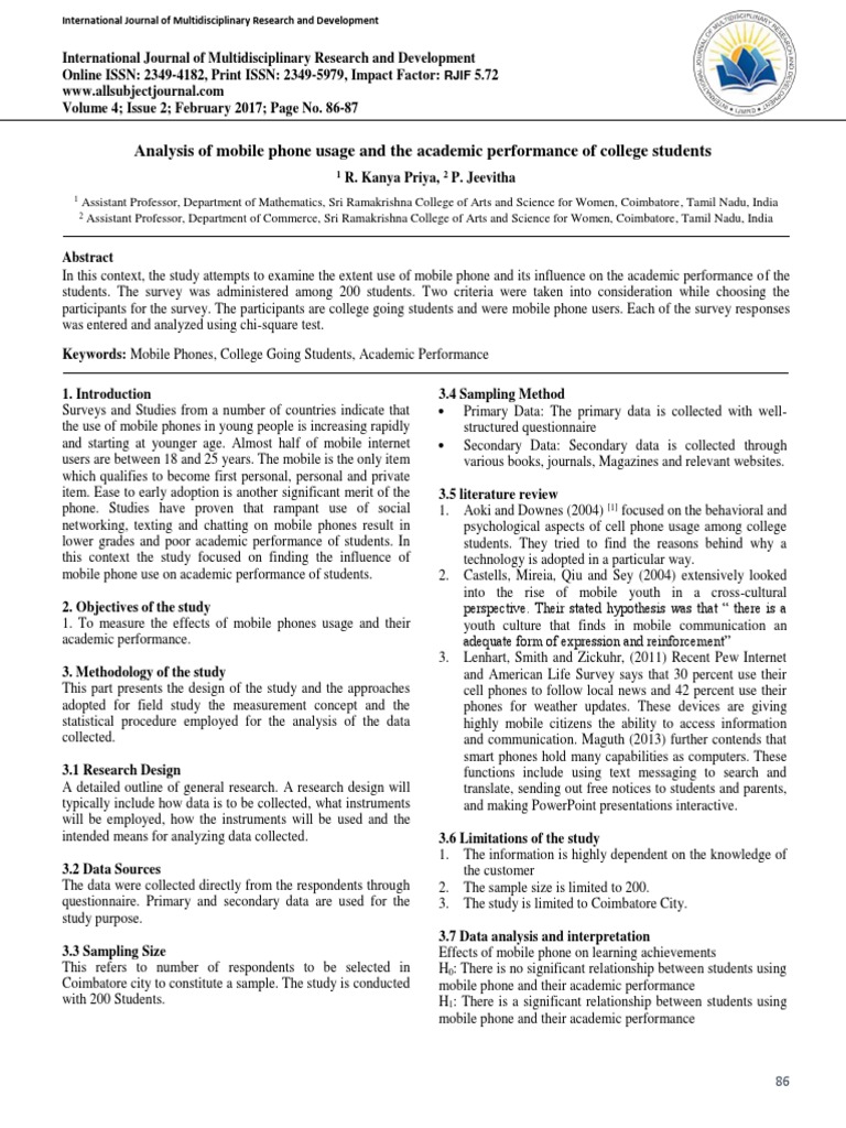Mobile Phone Impact on Student Performance | PDF | Text Messaging ...