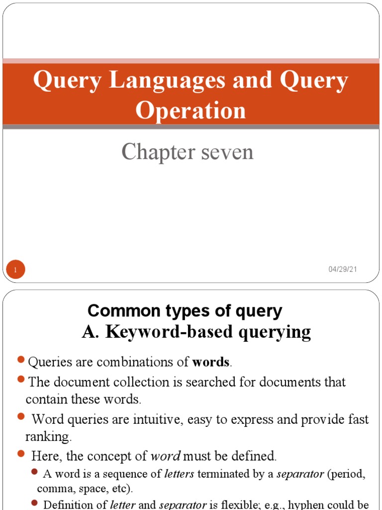 Query Languages and Query Operation: Chapter Seven | PDF | Information ...