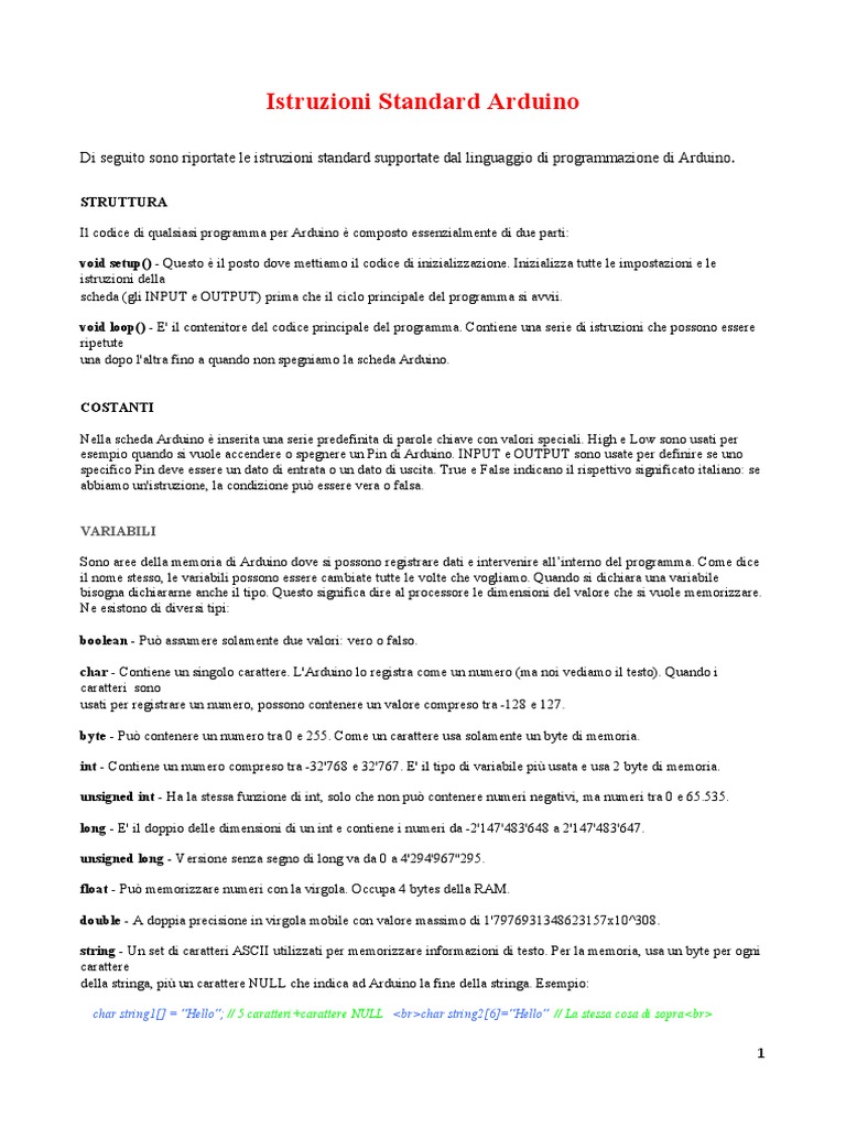 Approfondimento - Istruzioni Standard Arduino | PDF