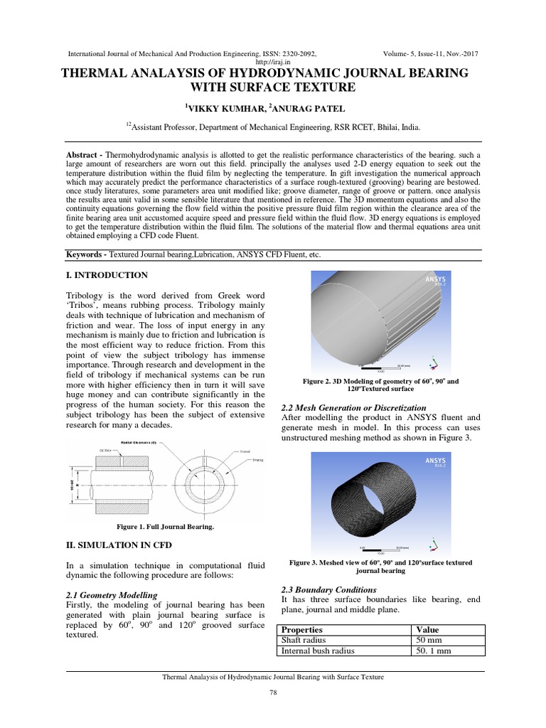 Thermal Analaysis of Hydrodynamic Journal Bearing With Surface Texture ...