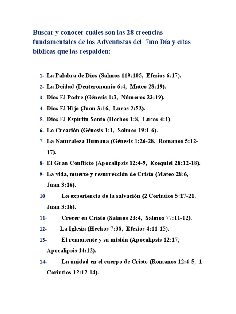 28 Creencias Fundamentales de Los Adventistas Del Séptimo Día | PDF