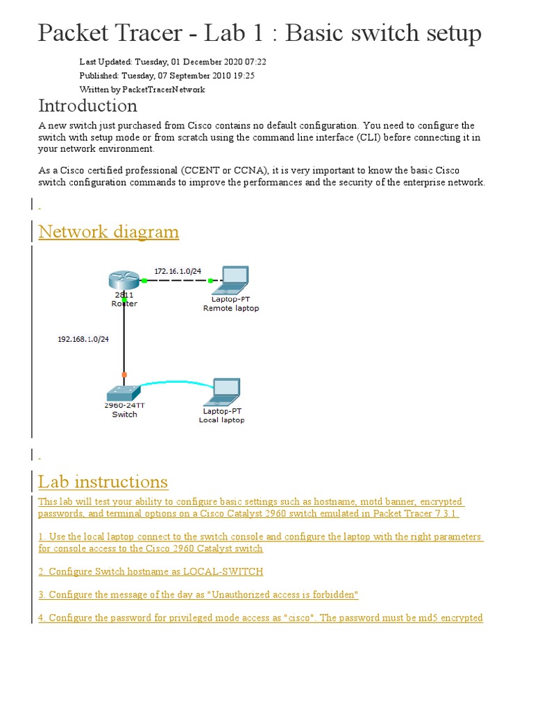 Configuring Basic Settings on a Cisco Catalyst 2960 Switch including