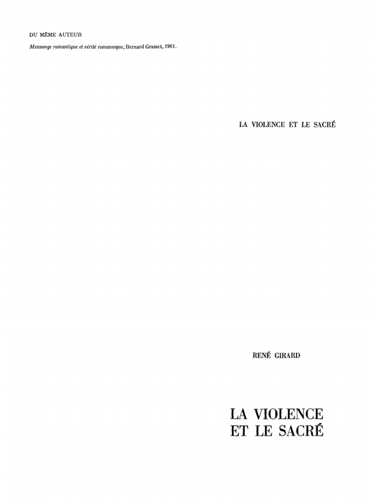René Girard La Violence Et Le SacréBernard Grasset (1972) PDF