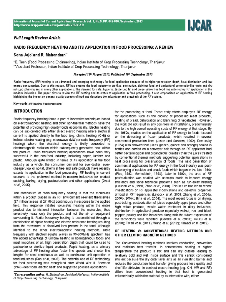 Radio Frequency Heating and Its Application in Food Processing | PDF ...