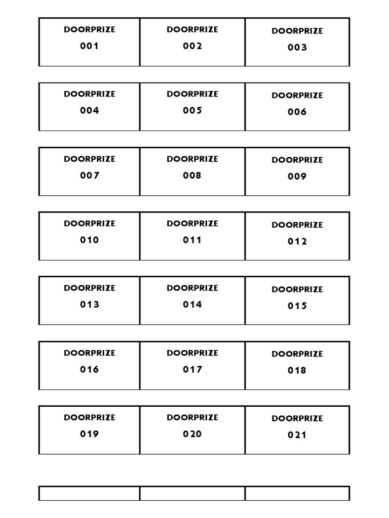 Door Prize Number Template 1-250 | PDF