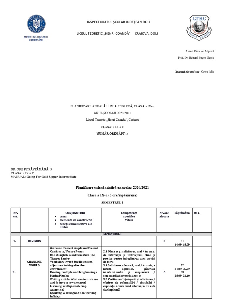 Cotea Iulia Limba Engleză IX C | PDF