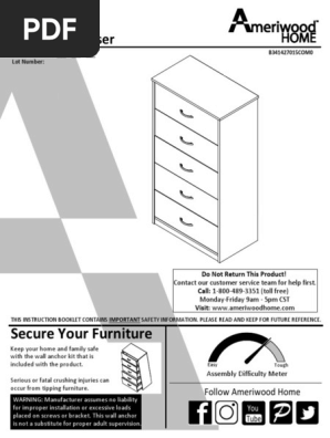 Mainstays 5 Drawer Dresser Assembly Guide | PDF | Screw