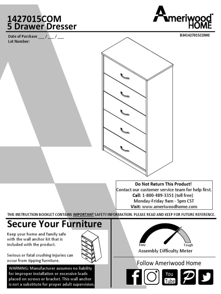 Mainstays 5 Drawer Dresser Assembly Guide | PDF | Screw | Metalworking