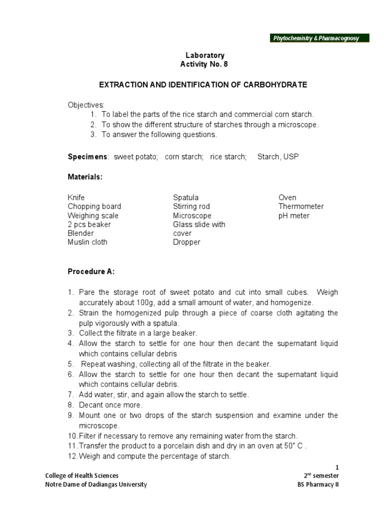 Extraction and Identification of Carbohydrate | PDF | Starch | Potato