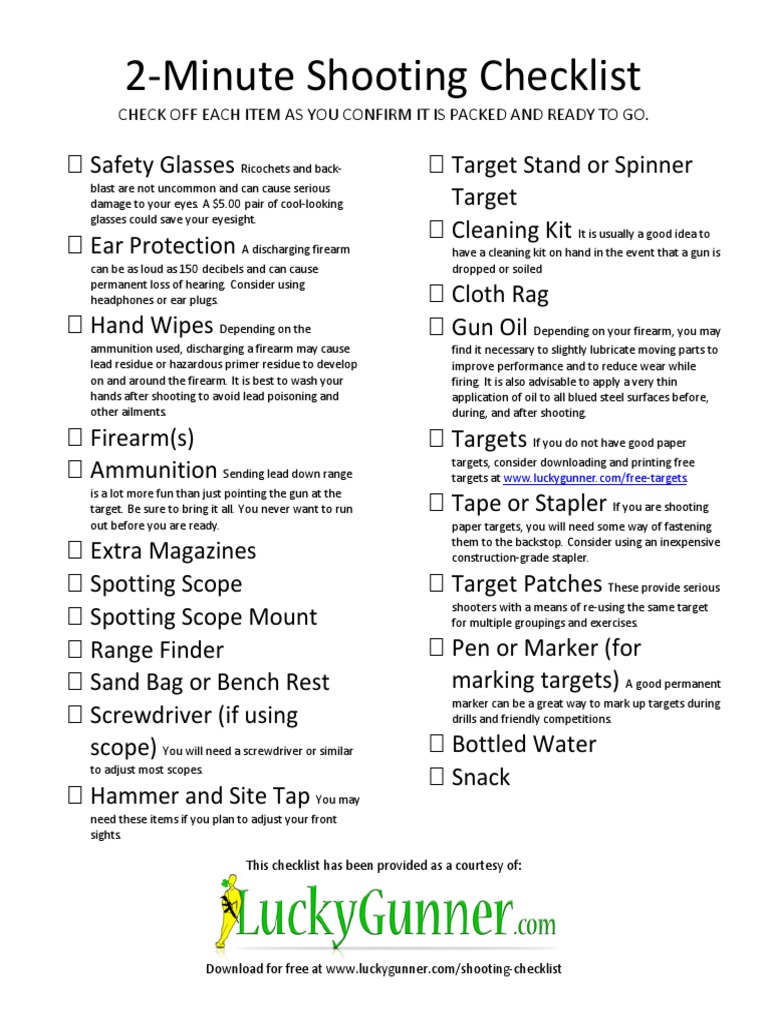 Essential Shooting Range Checklist | PDF | Firearms | Telescopic Sight