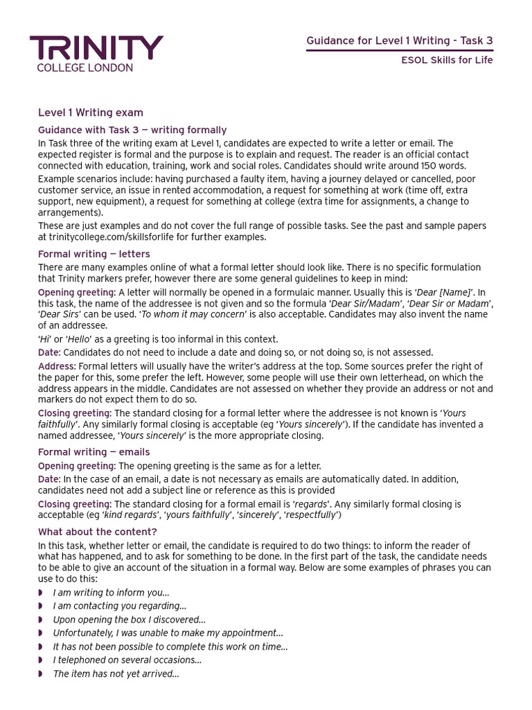 Guidance With Level 1 Task 3 Writing | PDF | Communication | Business