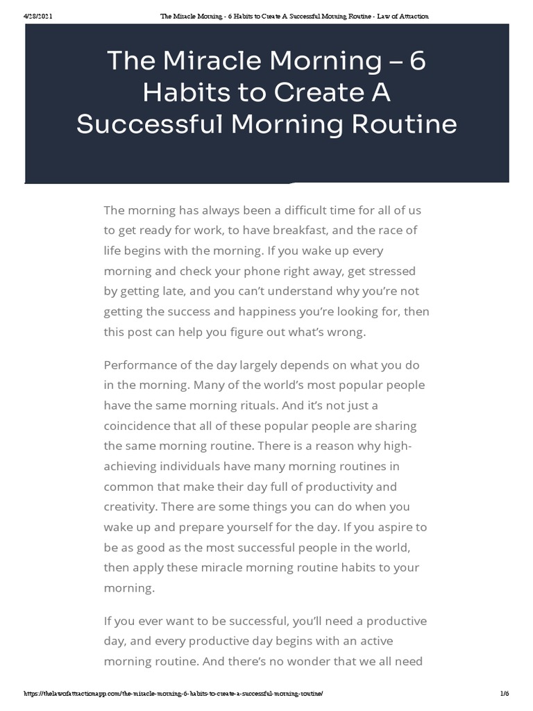 Miracle Morning: 6 Success Habits | PDF | Meditation | Human Nature