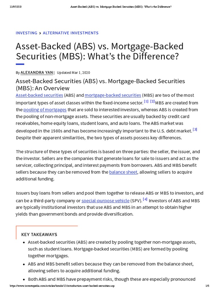 AssetBacked (ABS) vs. MortgageBacked Securities (MBS) What's The