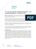 En Caso de Tsunami, Movistar Solicita A Sus Clientes Priorizar La Comunicación