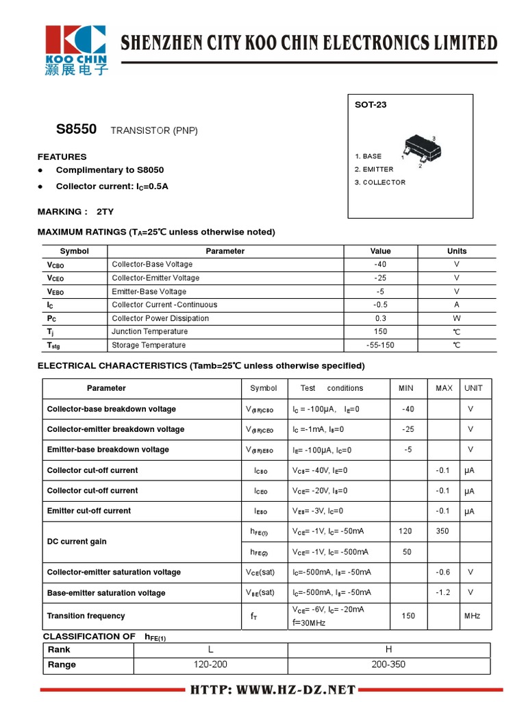 s8550 2ty Datasheet PDF Bipolar Junction Transistor Electronic