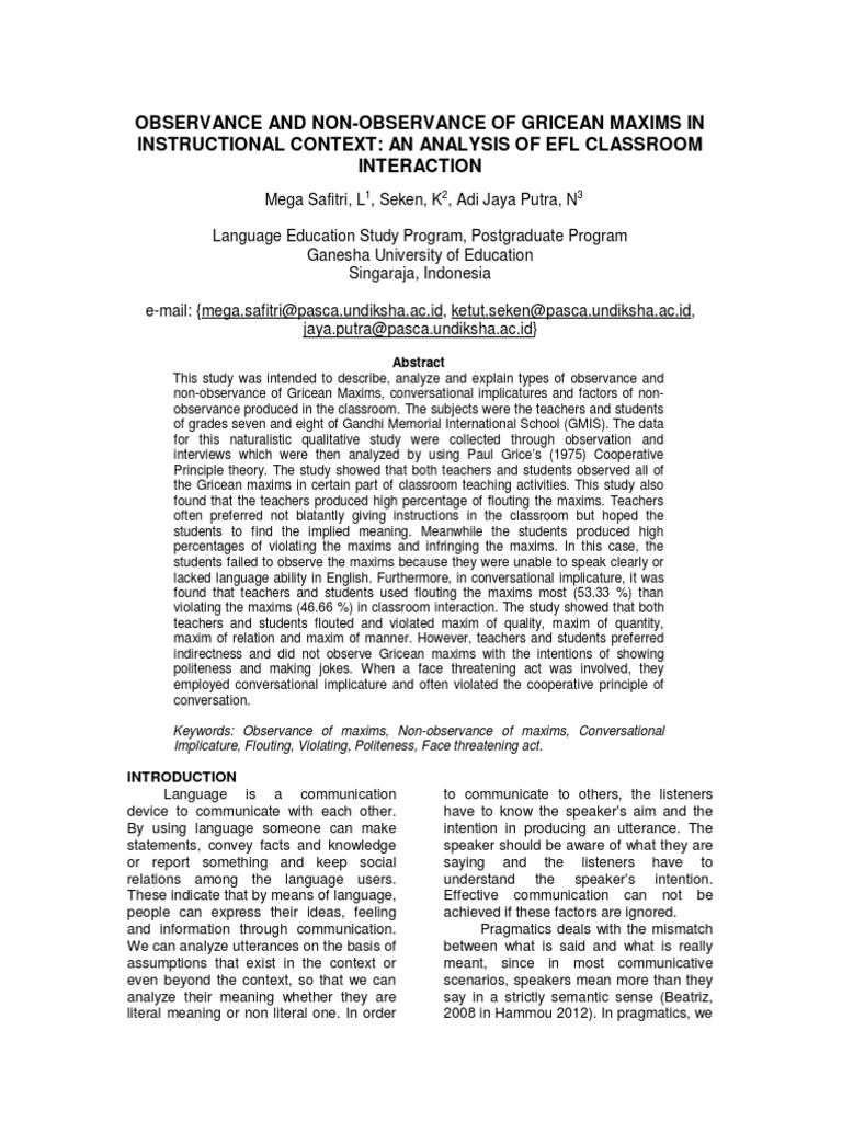 Observance and Non-Observance of Gricean Maxims in Instructional ...