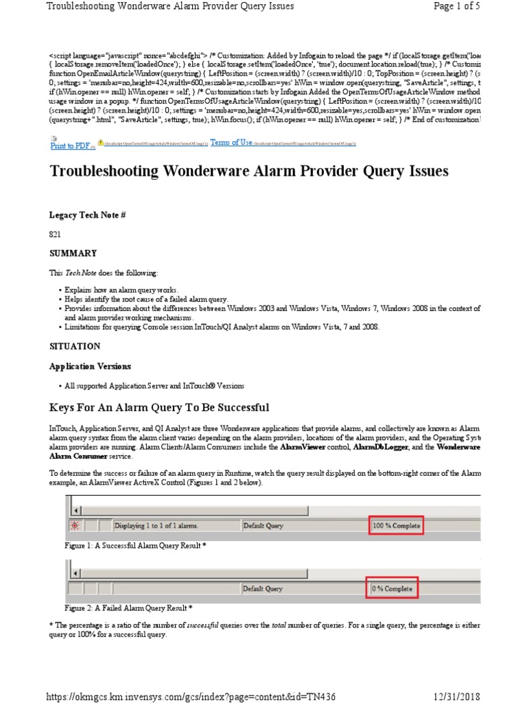 Troubleshooting Wonderware Alarm Provider Query Issues: Keys For An ...