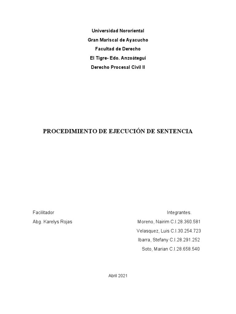 Procedimiento de Ejecución de Sentencia | PDF | Sentencia (ley) | Ley