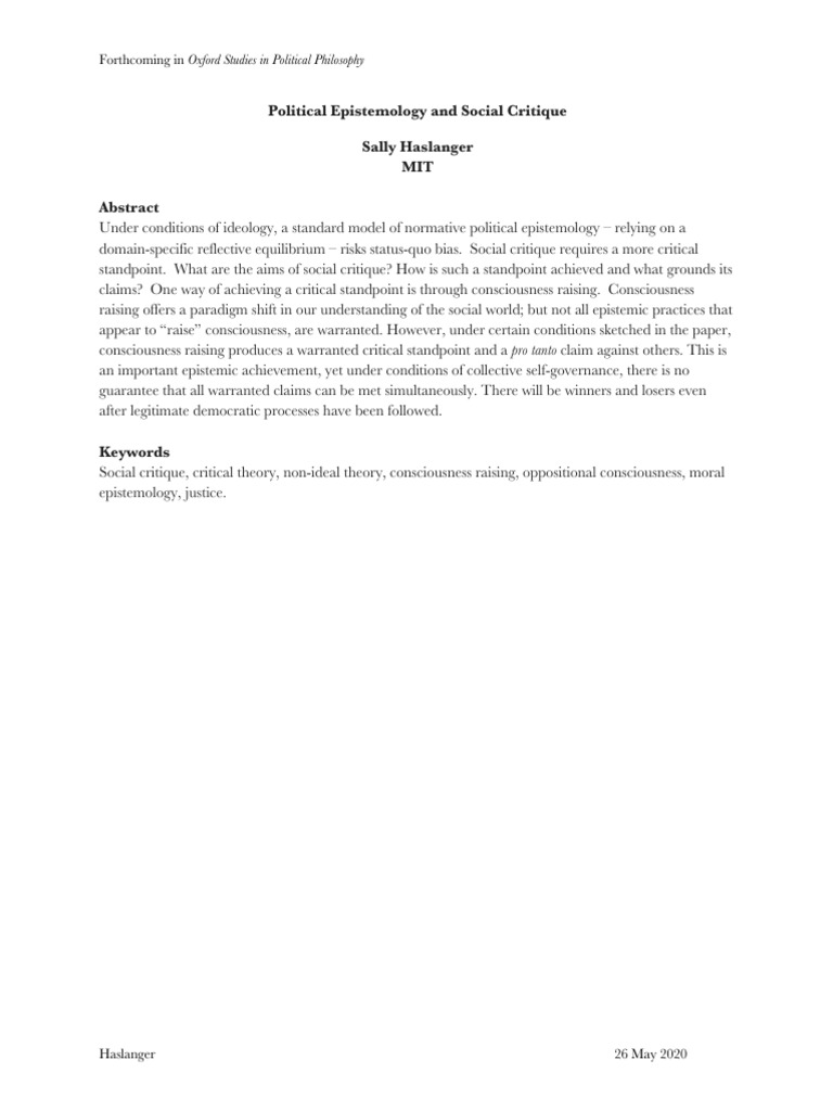 Political Epistemology and Social Critique | PDF | Ideologies ...