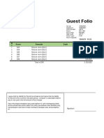 Guest Folio: N o Room Remarks Debit Credit