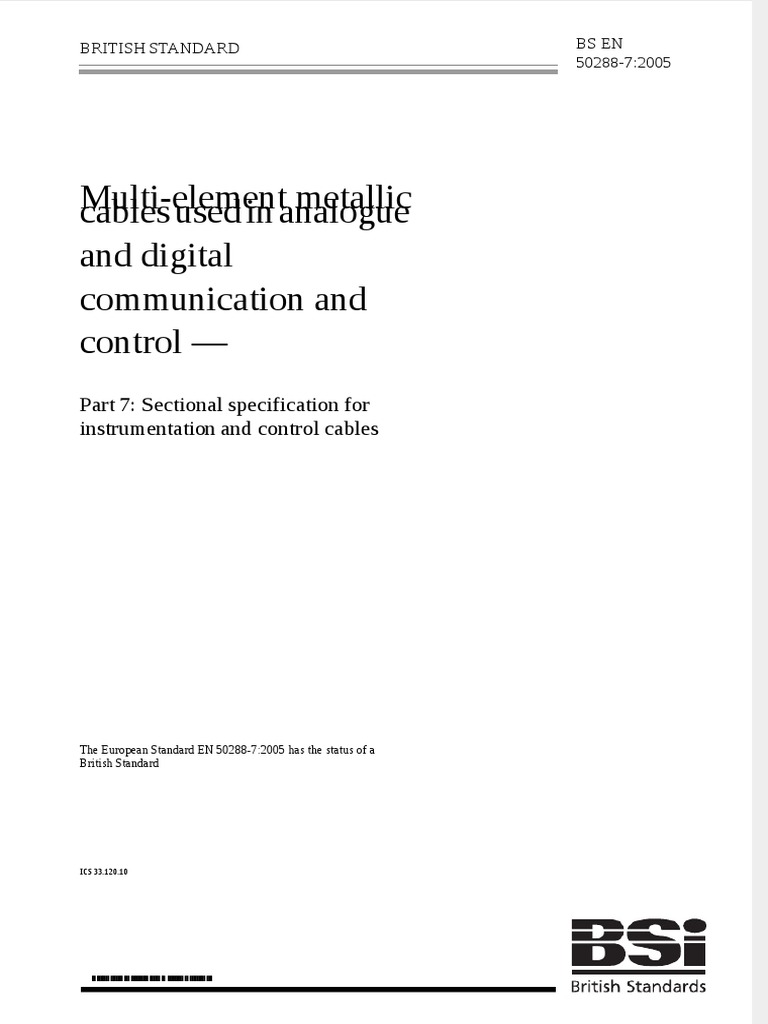 Bs en 50288 7 2005 | PDF | Wire | Electrical Conductor