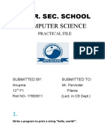 Rps Sr. Sec. School Computer Science: Practical File