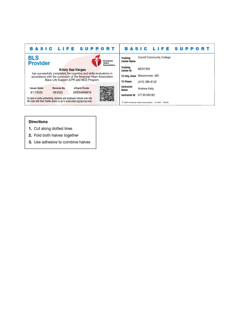 Wallet Size CPR Card For Eportfolio | PDF