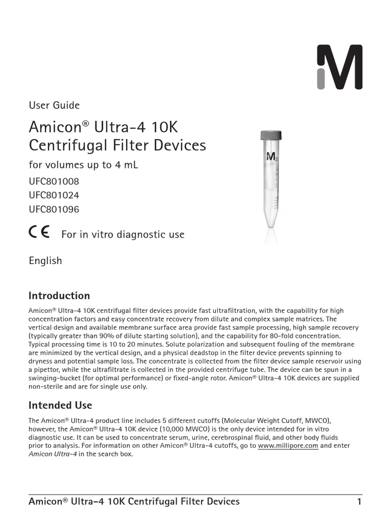 Amicon Ultra4 10K Centrifugal Filter Devices User Guide PDF
