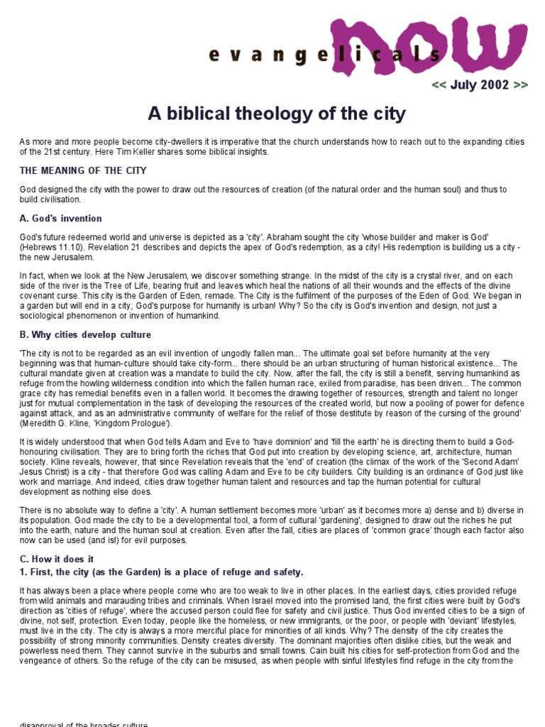 A Biblical Theology of The City Tim Keller PDF PDF Paganism City