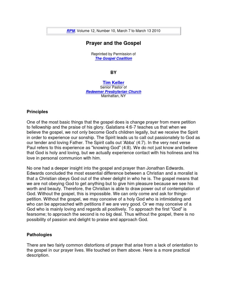 Prayer and The Gospel Tim Keller PDF Tim Keller (Pastor) Prayer