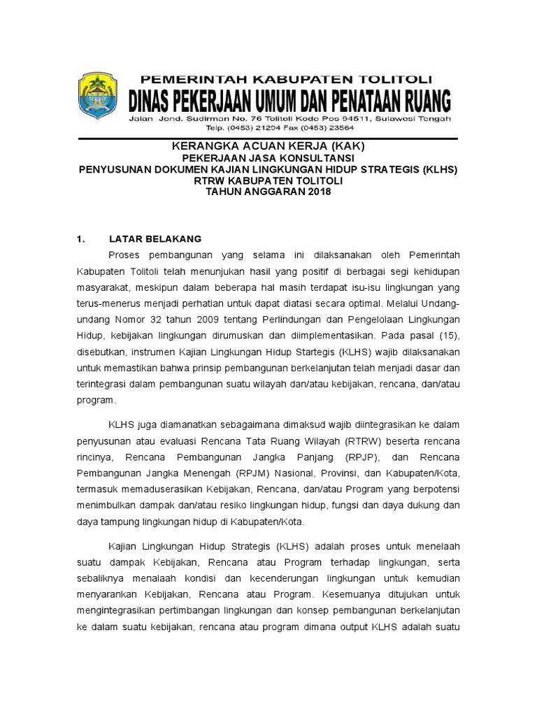 Kak Klhs Rtrw Toli Toli 1 Pdf