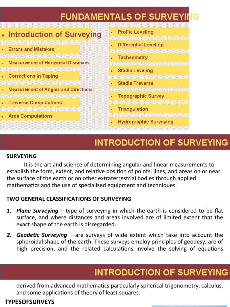 Surveying Fundamentals and Techniques | PDF | Surveying | Geography