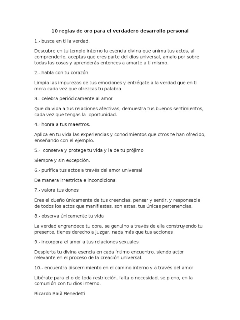 10 Reglas de Oro para El Verdadero Desarrollo Personal | PDF ...