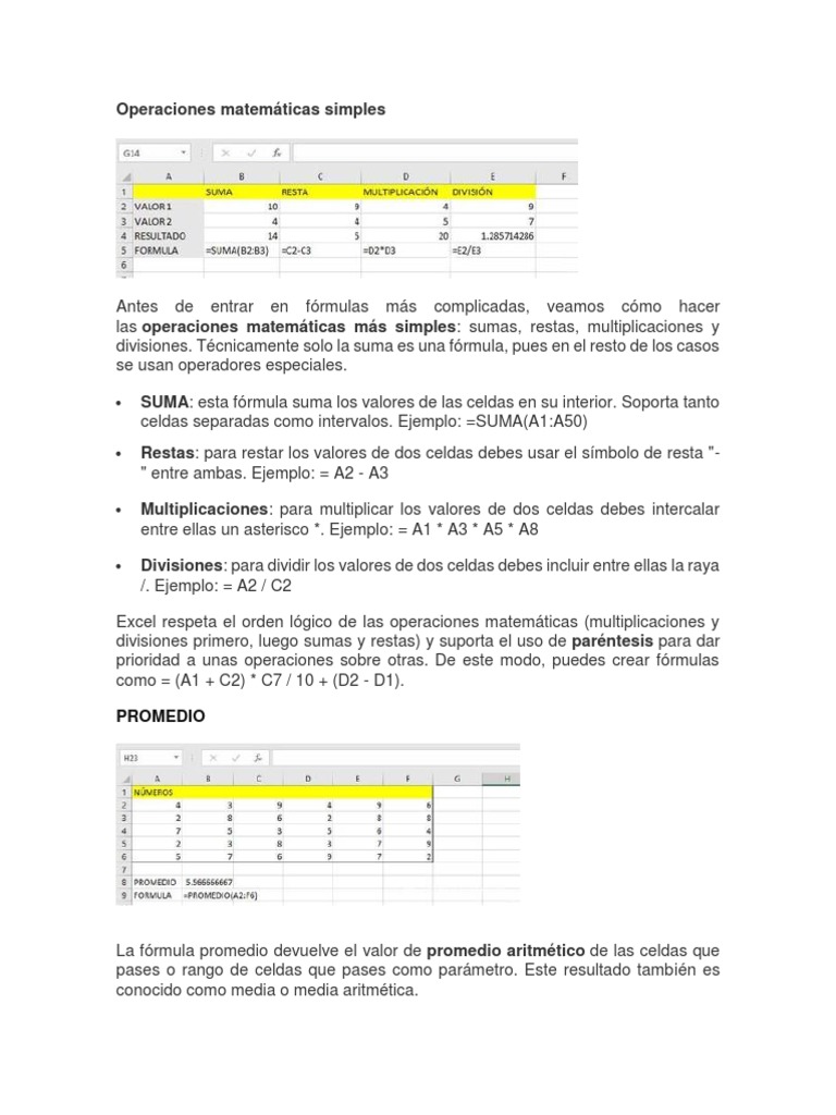 Operaciones Matemáticas Simples | PDF | Microsoft Excel | Multiplicación