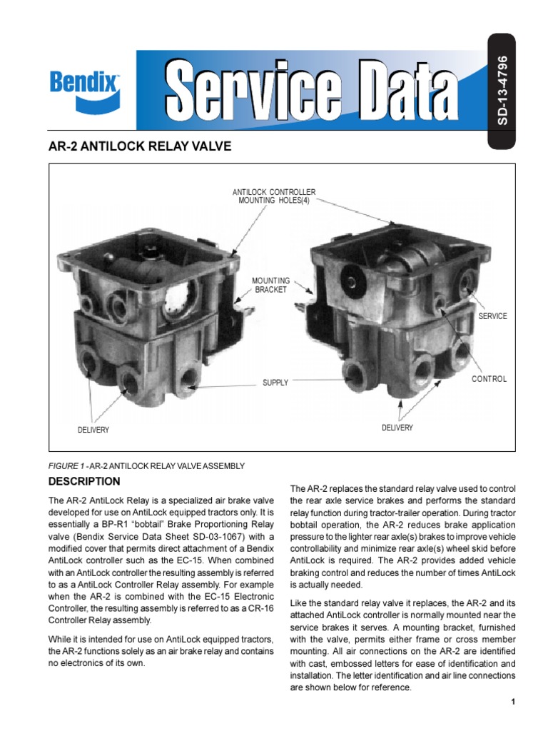 AR2 Antilock Relay Valve (SD134796) PDF Anti Lock Braking System Valve