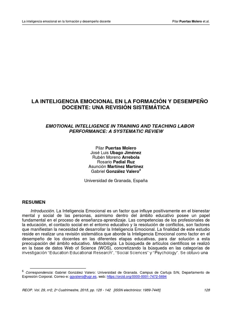 Inteligencia Emocional en Docentes: Revisión | PDF | Inteligencia | Las ...