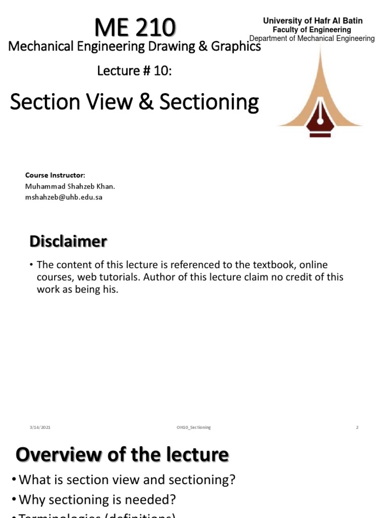 Mechanical Engineering Drawing & Graphics Lecture 10 Section View