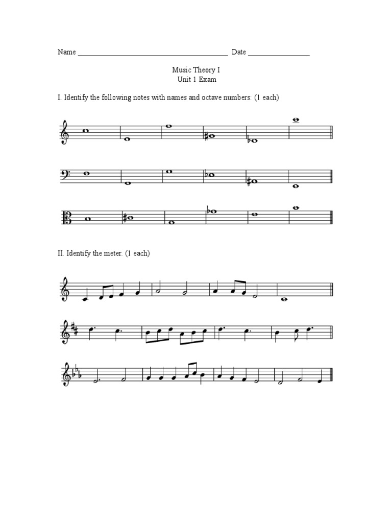 Music Theory I Unit 1 Exam Guide | PDF | Interval (Music) | Chord (Music)