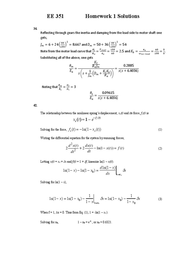 Ee 351 Spring 2021 Homework 1 Solutions Pdf Mathematical Concepts