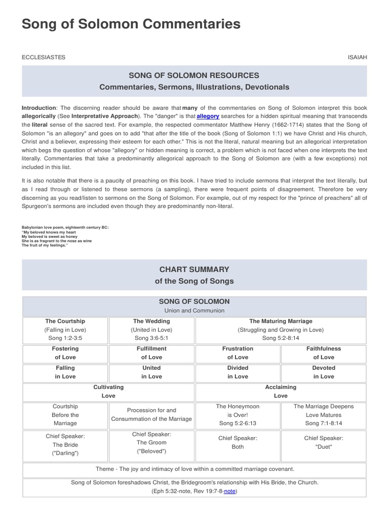 Song of Solomon Commentary Overview | PDF | Song Of Songs | Exegesis