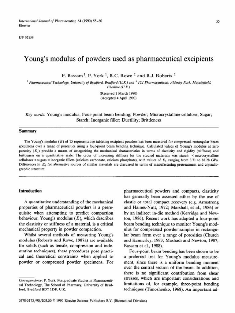 Young's Modulus of Powders Used As Pharmaceutical Excipients | PDF ...