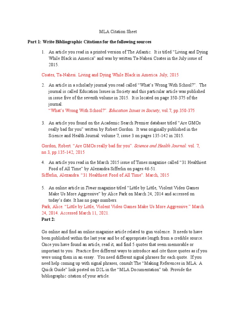 Week 9 Assignment Mla Citation Sheet | Download Free PDF | Citation ...