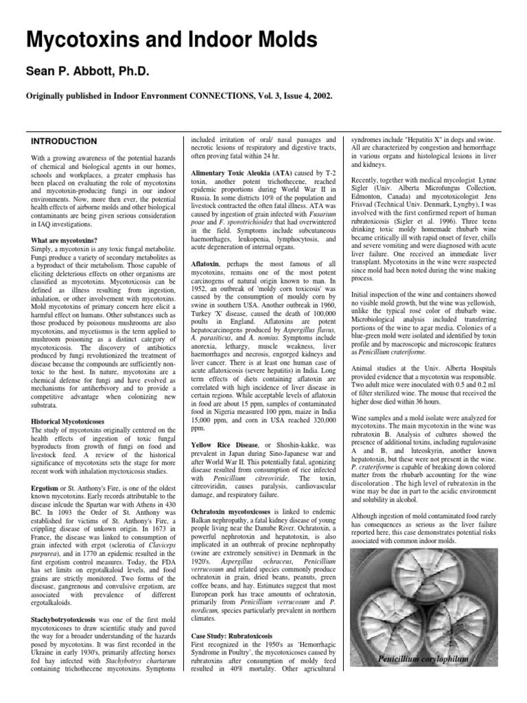 Mycotoxins and Indoor Molds: Sean P. Abbott, PH.D | PDF | Mycotoxin | Mold
