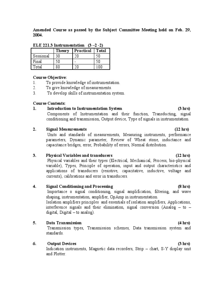 ELE 221.3 Instrumentation Course Overview | PDF | Amplifier ...