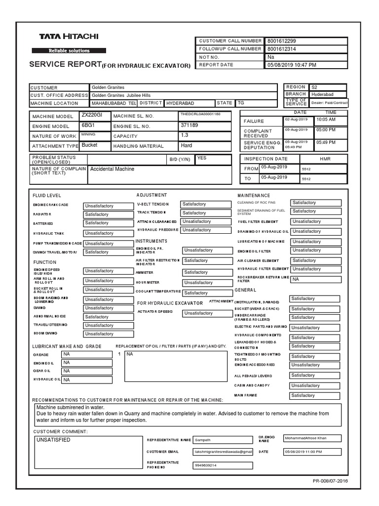 Service Report (Hydraulic Excavator) | PDF | Engines | Machines