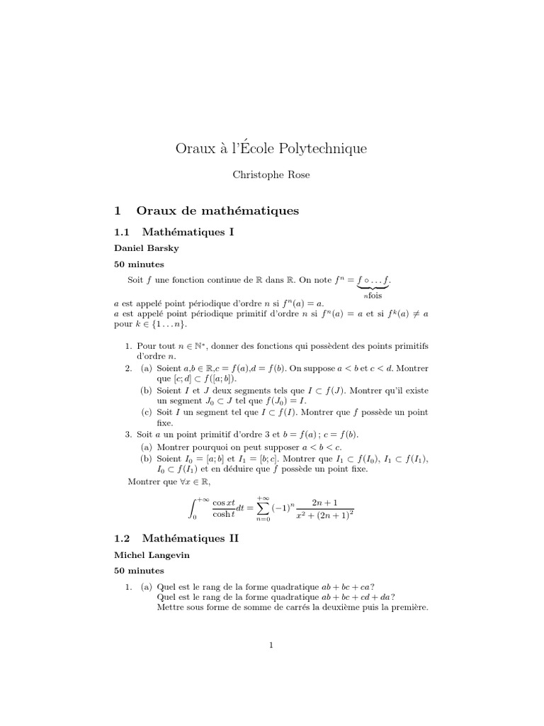 Oraux de Mathématiques à Polytechnique | PDF | Piston | Nombre premier