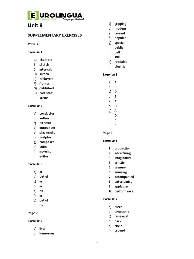 Supplementary Exercises for an English Language Textbook | PDF