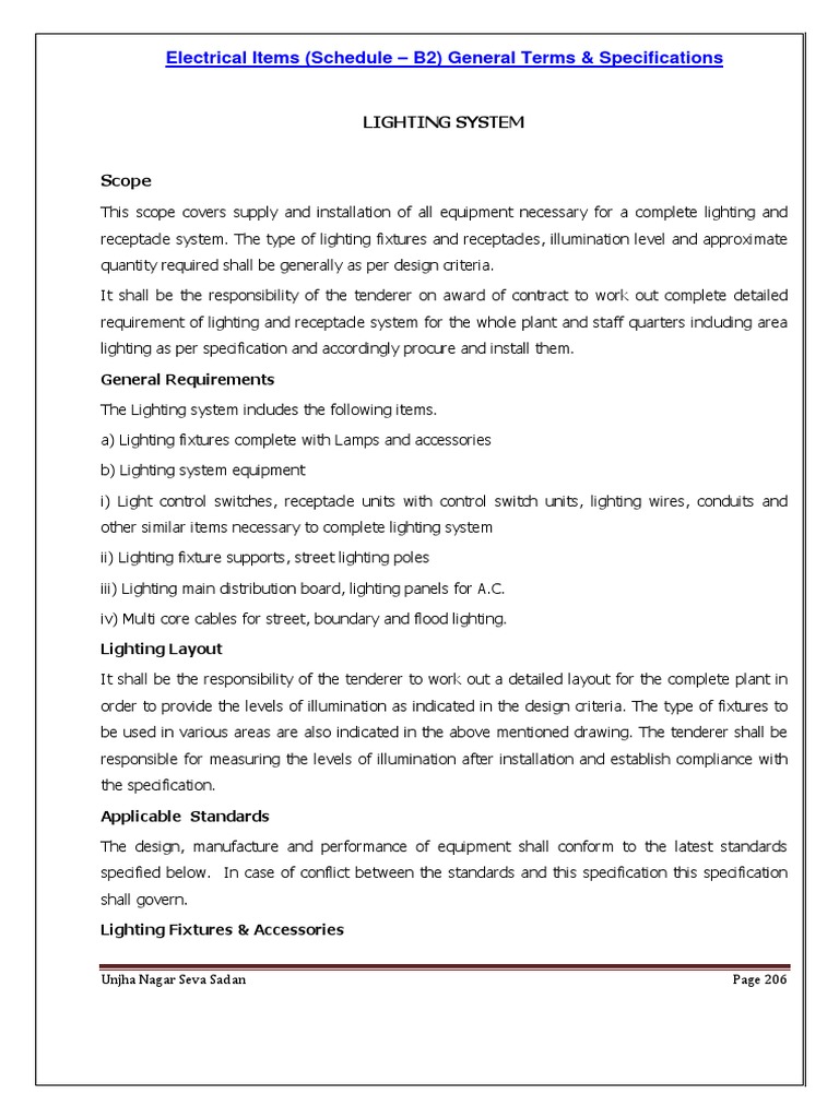 10-Technical Specification For Items in Schedule-B2 | PDF | Electrical ...