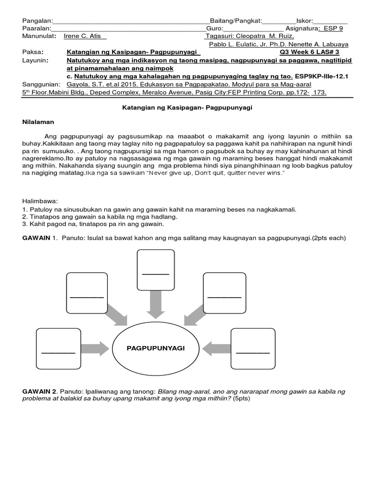 Esp 9 Quarter 3 Week 6 Las 3 | PDF